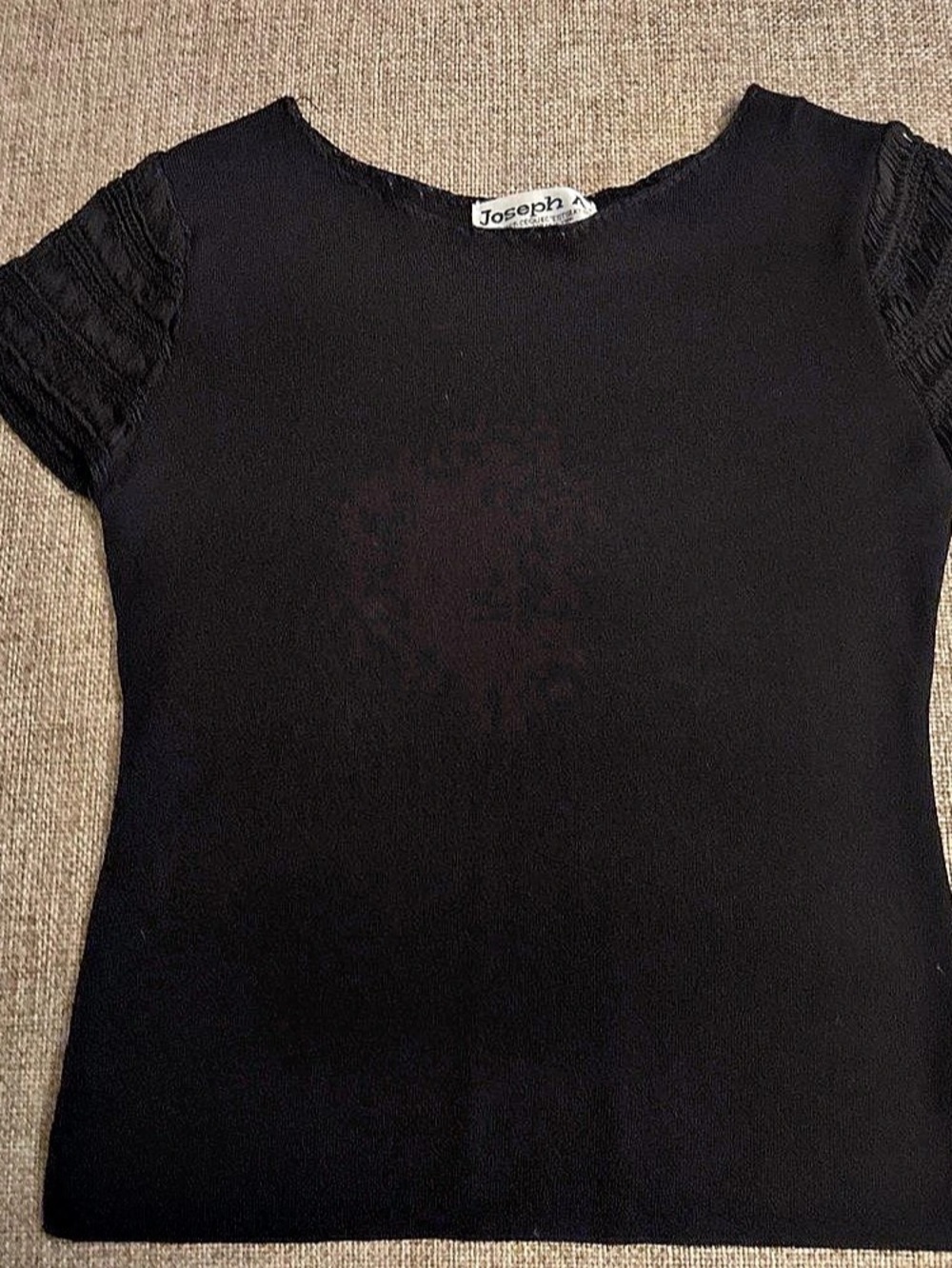 Joseph A. Women's Black Short Sleeve Blouse with ornate Sleeves